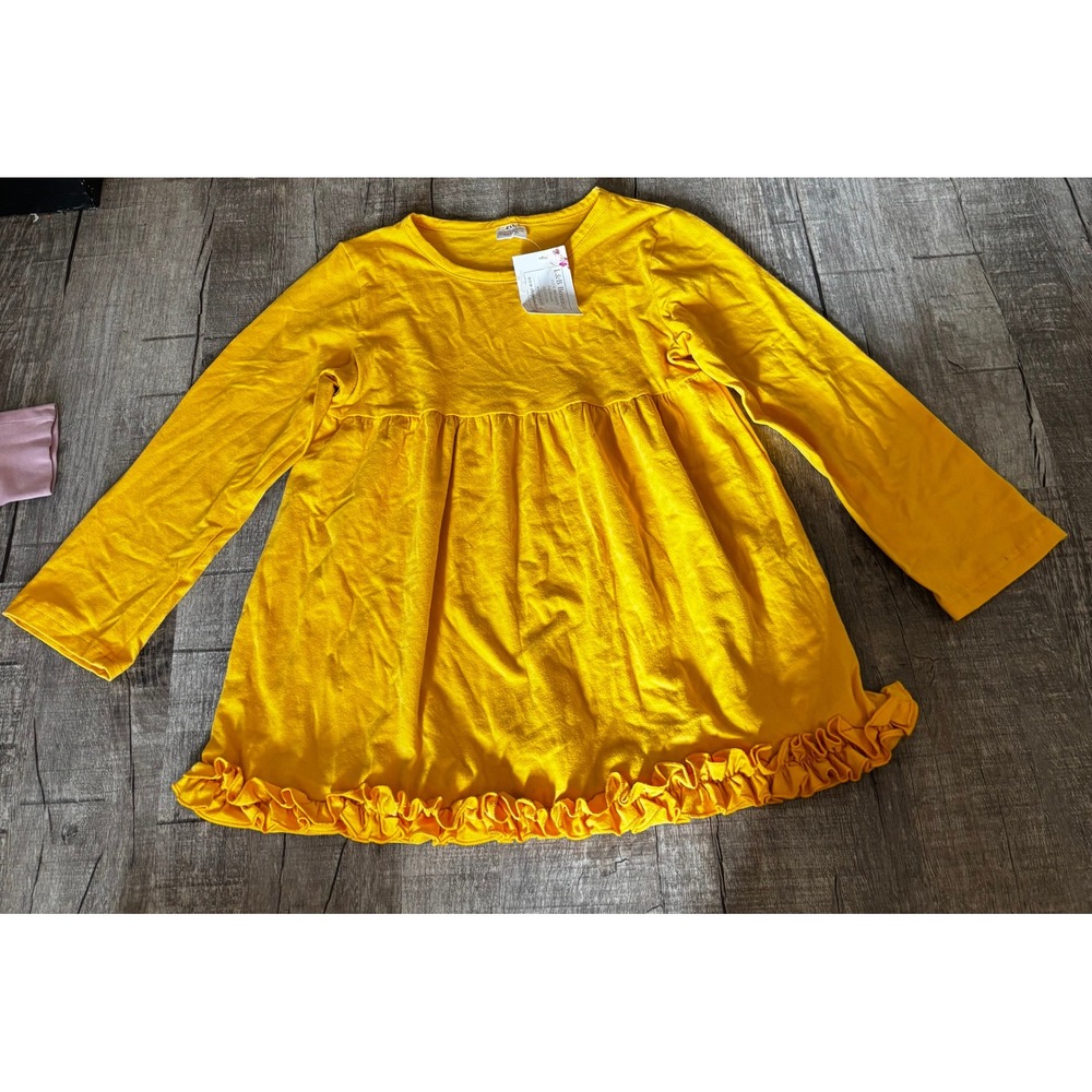Kids Yellow Long Sleeve‎ Ruffled Hem Tunic Top Size 4XL (8-9)